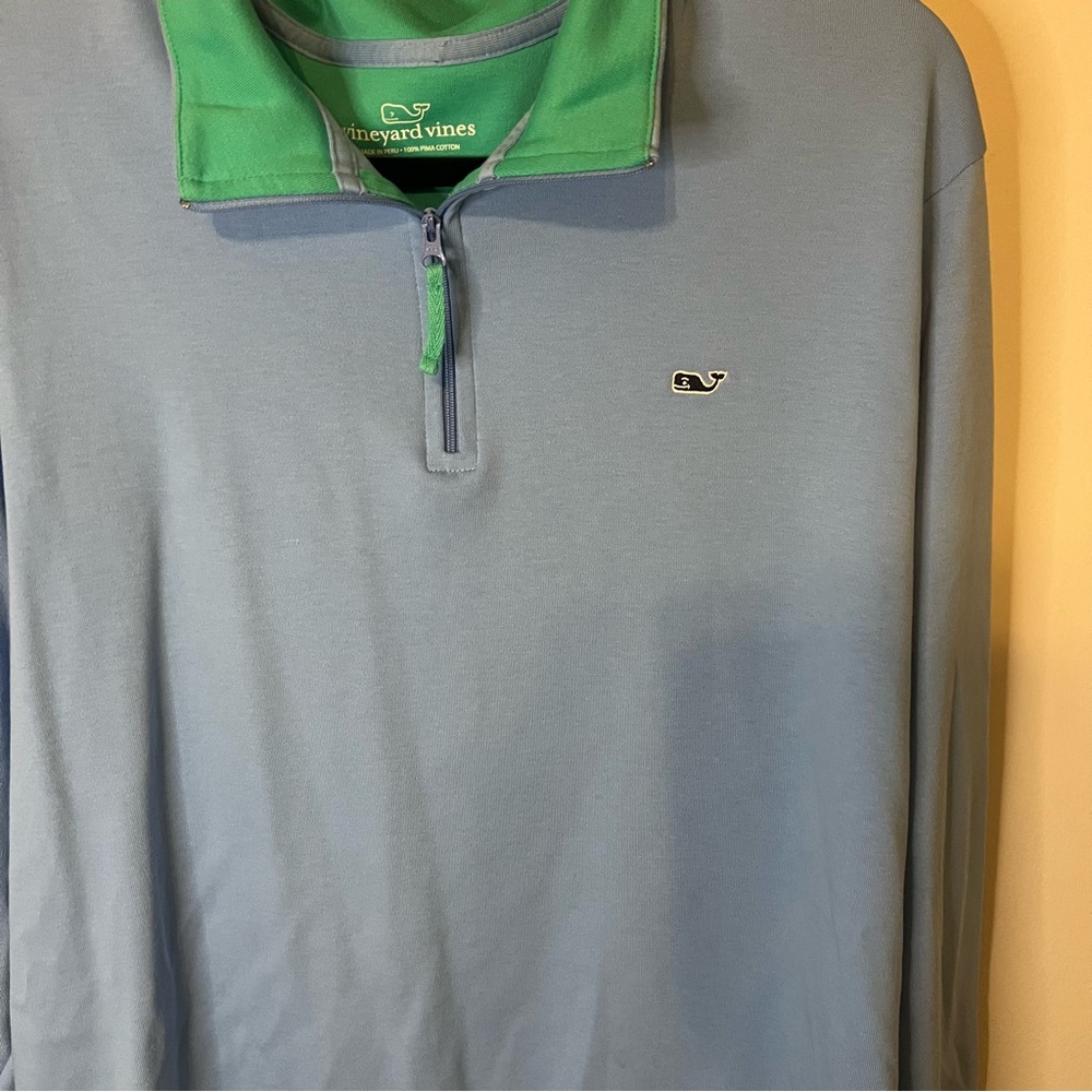 Vineyard Vines Blue 1/4 Zip Pullover Sweatshirt Men’s XL Pima Cotton Whale Logo - Picture 3 of 4